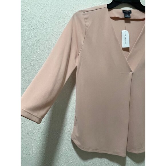 Ann Taylor Factory Blush V Neck Blouse Womens Medium 3/4 Sleeve NWT - Picture 10 of 13